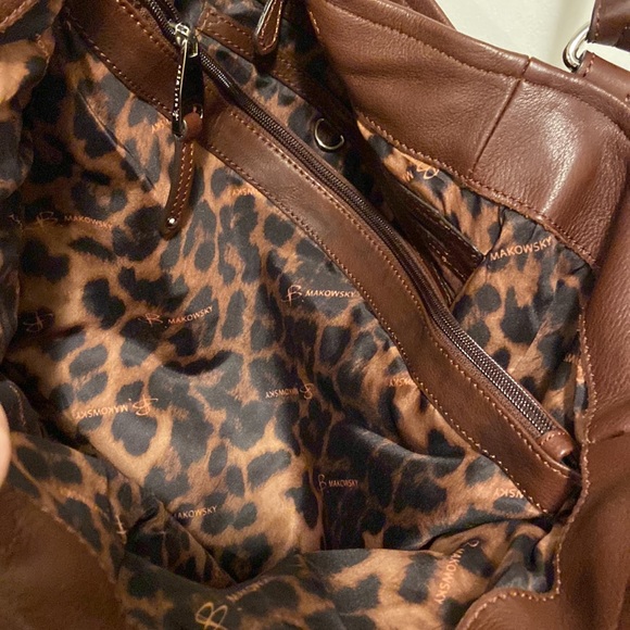 B MAKOWSKY Brown Genuine Leather Hand Bag Shoulder Satchel Bag Purse - Picture 5 of 13